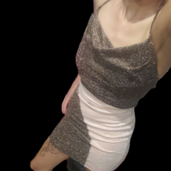 NAKED WARDROBE Sparkly Cowl Neck Mini Dress S - Picture 3 of 13